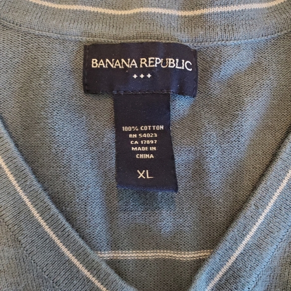 Banana Republic Men's Sweater V-Neck Lightweight 100% Cotton Blue Stripe XL - Picture 3 of 10